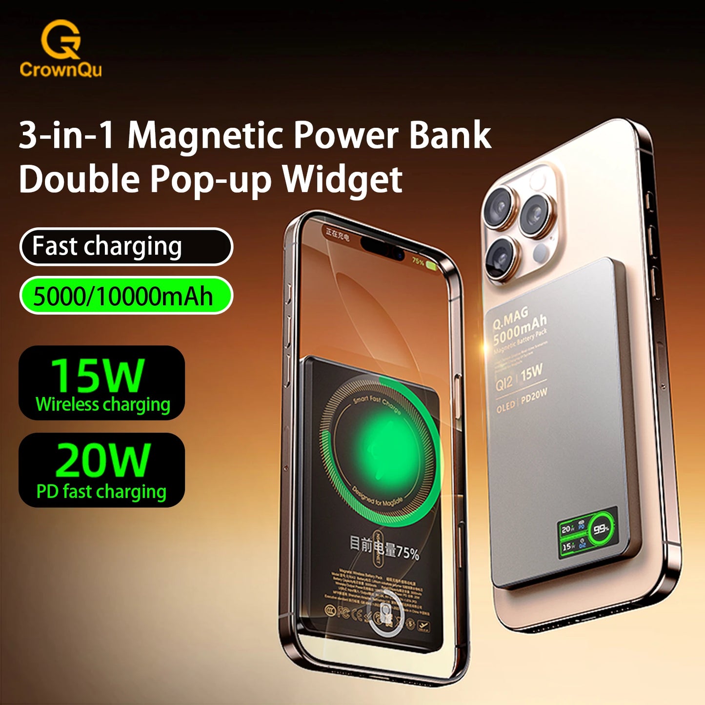 Batterie Externe Magnetique 3-en -1 10000 mAh